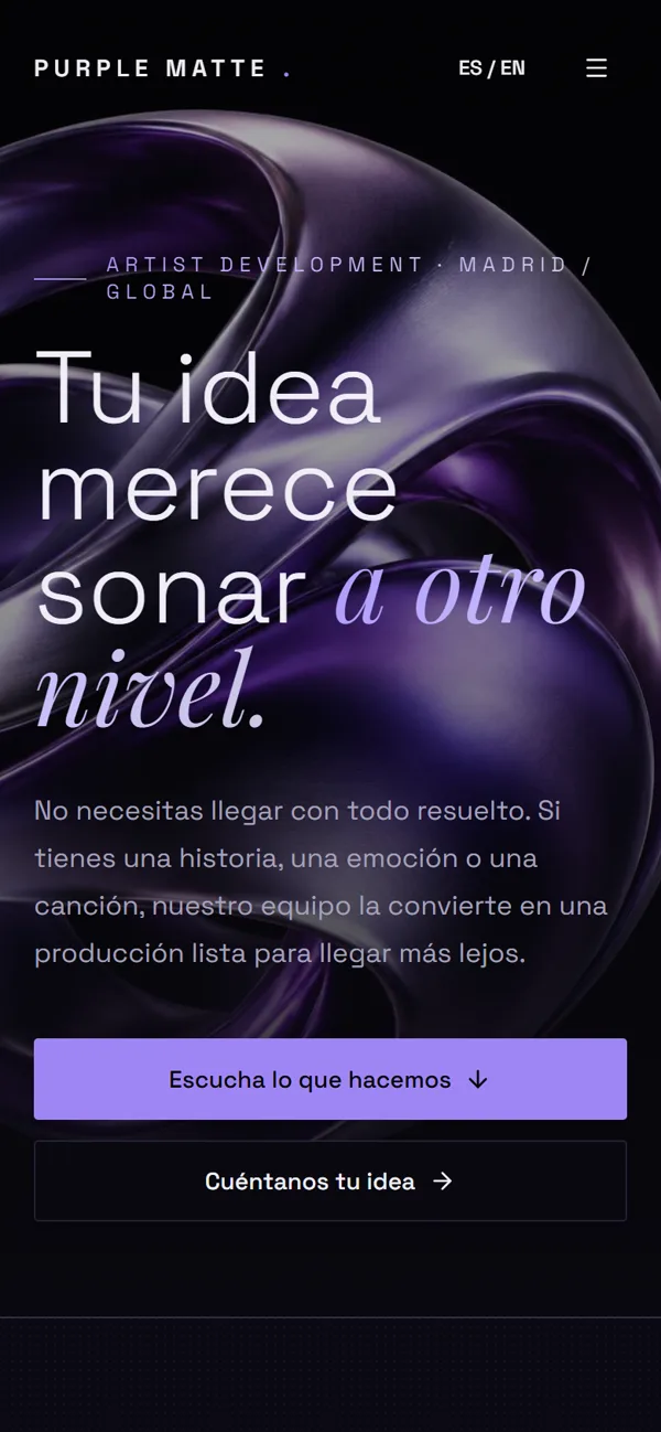 Web de Purple Matte en móvil